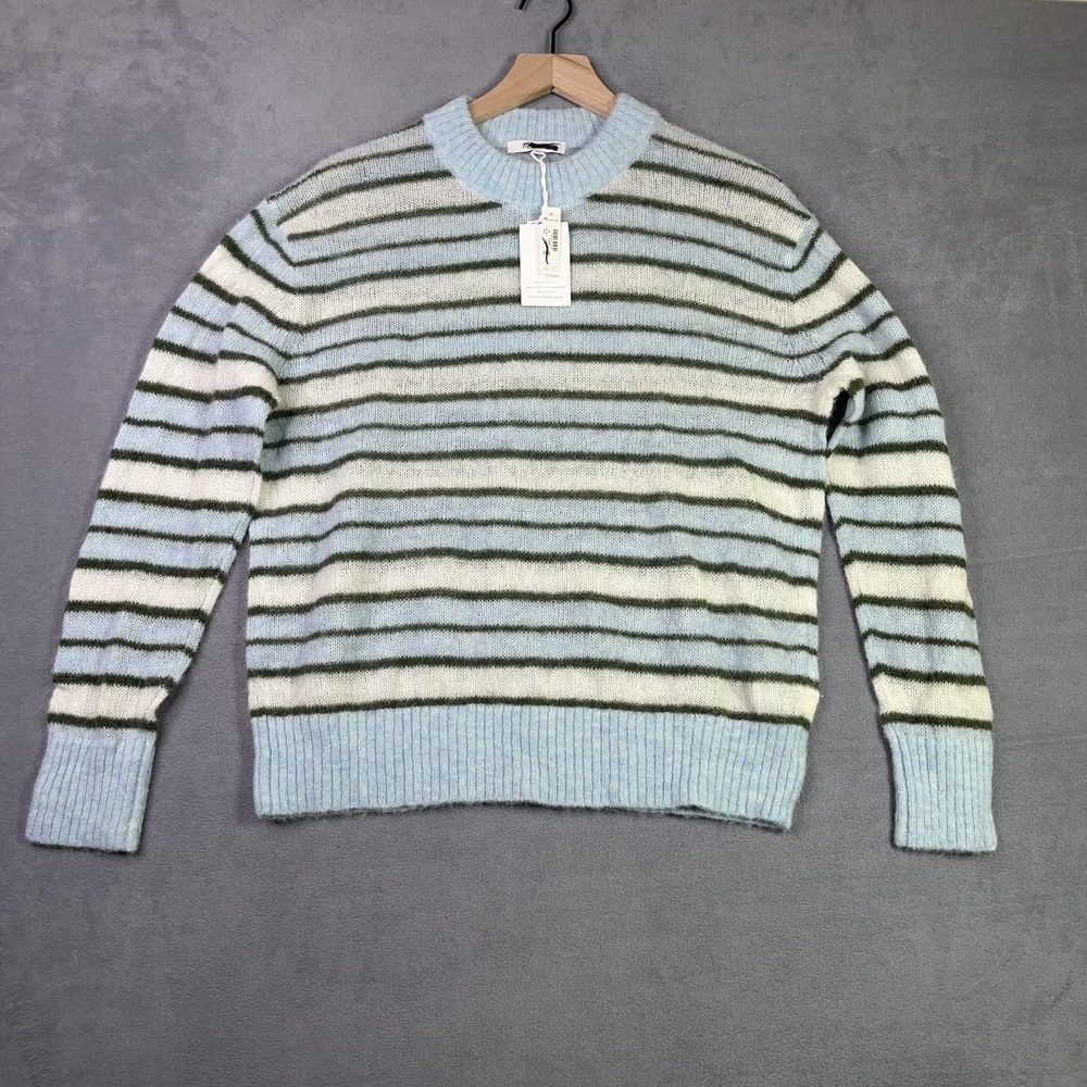 Madewell Oversized Pullover Sweater Alpaca Blend Blue Aqua Stripe Womens M NWT - Picture 2 of 8